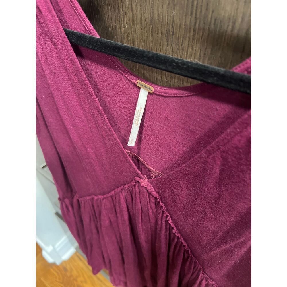 Free People Beach shirt tunic small Maroon Tiered V Neck Oversized